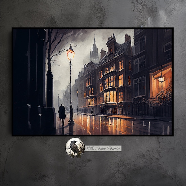 Dark Academia City Streets London, Gloomy Victorian Paintings, Vintage Moody, Gothic European, Printable Gallery Wall Art, Dark Art Print