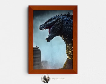 Godzilla Profile Watercolor, Godzilla Gifts for Him, Monster Movie, Vintage Sci-Fi, Cult Movie Poster Classic, Art Sci-Fi, Fantasy Film