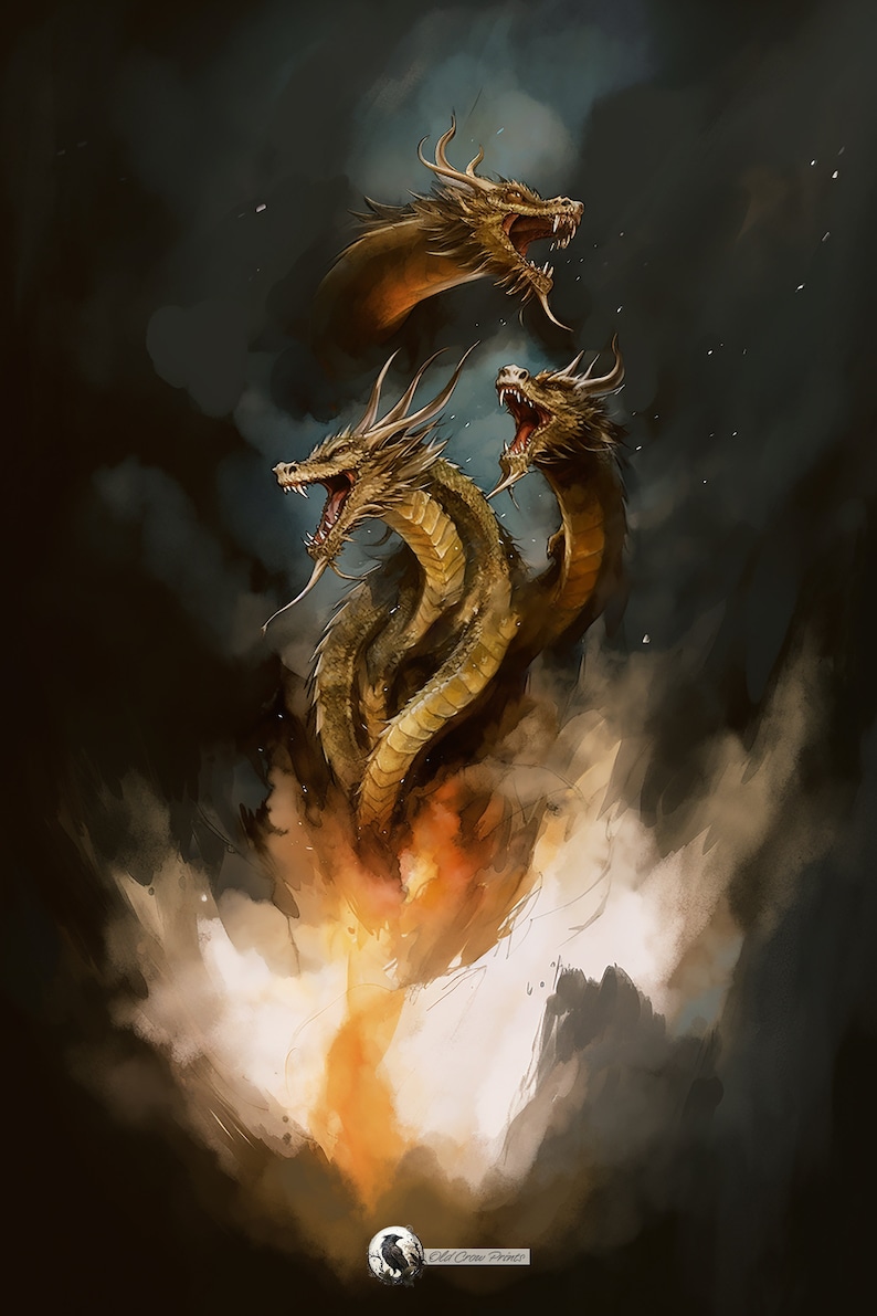 Godzilla King Ghidorah Monster Watercolor, Gifts for Him, Monster Movie