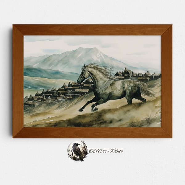 Stallion of Rohan - Arte de El Señor de los Anillos, Arte de fantasía, Jrr Tolkien, Pintura de la Comarca, "En un agujero en el suelo", El Hobbit, Hobbiton