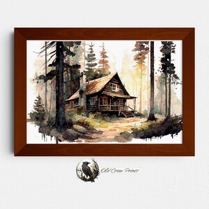 Hütte im Wald, Wildnis Art Print, Landschaftsmalerei, Natur Geschenke, Hütte Dekor, Aquarell Malerei, Vintage Gallery Prints, Bauernhof