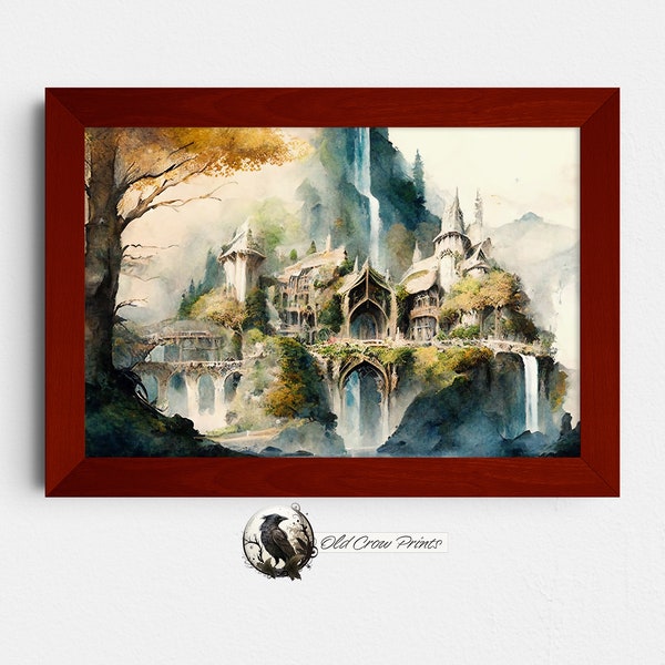 Peinture À L'aquarelle Fondcombe, Art Du Seigneur Des Anneaux, Art Fantastique, Tolkien, Anneaux, Peinture Fantastique, Jrr, Hobbit, Comté, L'Anneau Unique, Elfes