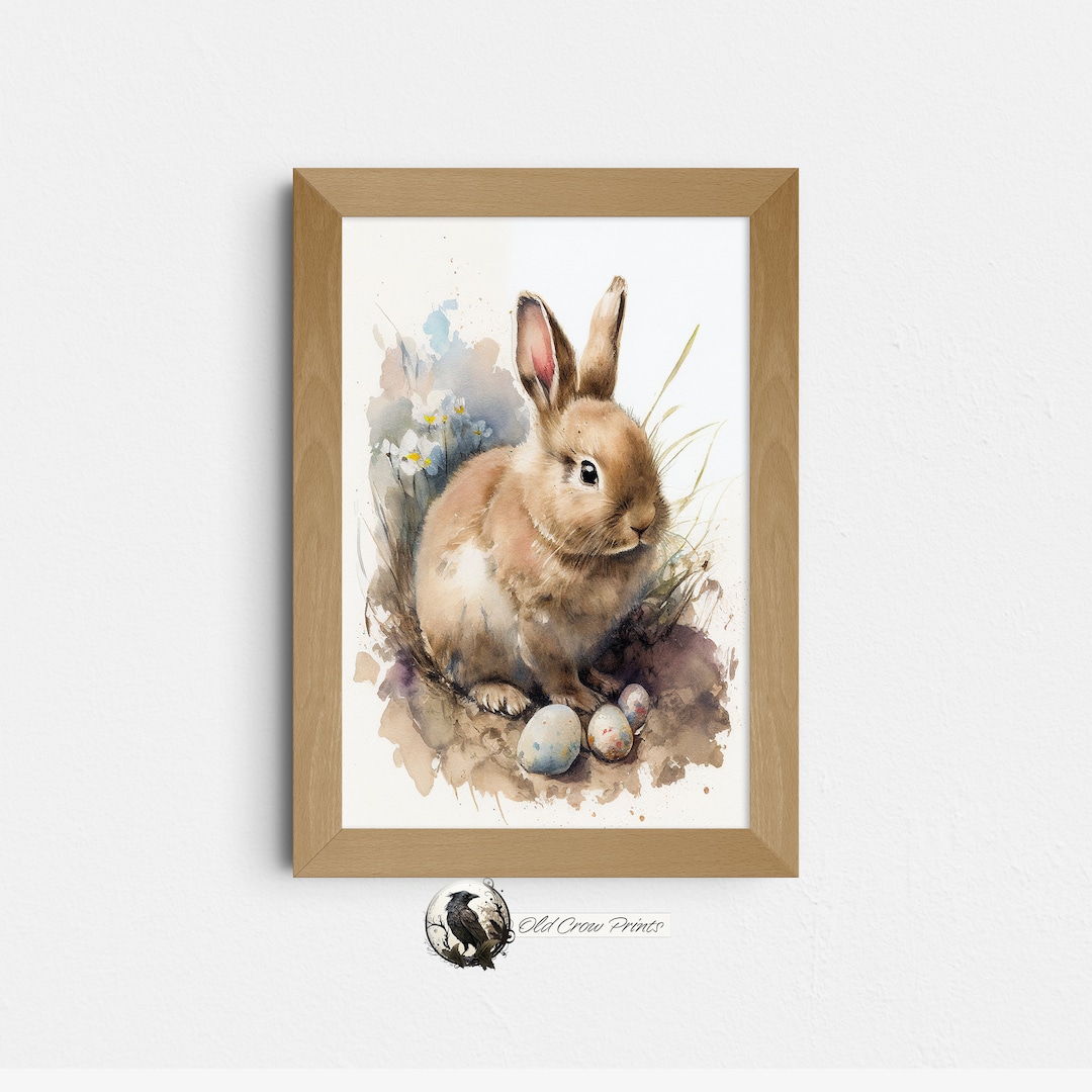 Easter Bunny, Easter Watercolor Painting, Digital Print, Farmhouse