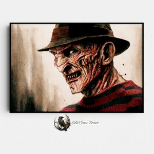 Freddy Krueger Nightmare on Elm Street, arte de pared de película de terror de Halloween, cartel de película de acuarela digital, decoración del hogar de la sala de juegos, regalos para él