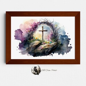 Easter Cross, Easter Watercolor Painting, Digital Print, Farmhouse Wall Art, Easter Wall Art, Spring Home Decor, Springtime Wall Art, Christ