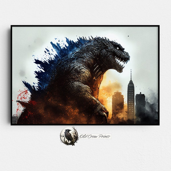 Godzilla Watercolor Rustic, Godzilla Gifts for Him, Monster Movie, Vintage Sci-Fi, Cult Movie Poster Classic, Art Sci-Fi, Fantasy Film