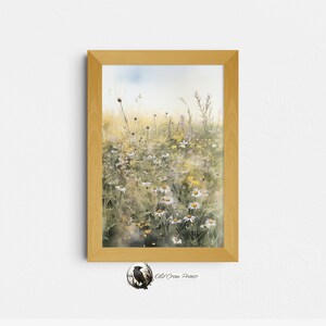 Muted Wildflower Portrait -3, Spring Meadow, Watercolor, Digital Print, Flower Painting, Vintage Landscape Print, Country Field, Gallery Art