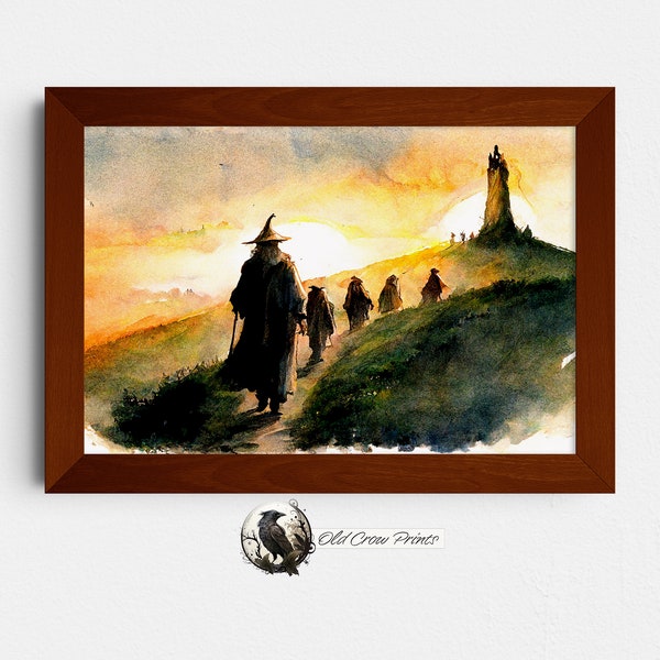 The Fellowship Weathertop Watercolor Painting, Lord of the Rings Art, Fantasy Art, Tolkien, Fantasy Painting, Hobbit, Shire, LOTR, Hobbiton