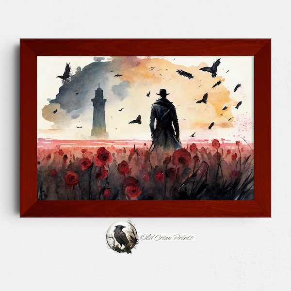 The Dark Tower, Landschaft Aquarell Malerei, Stephen King, Fantasy Kunst, Fantasy Malerei, Mitwelt, Endwelt, Roland der Revolverheld, Rose