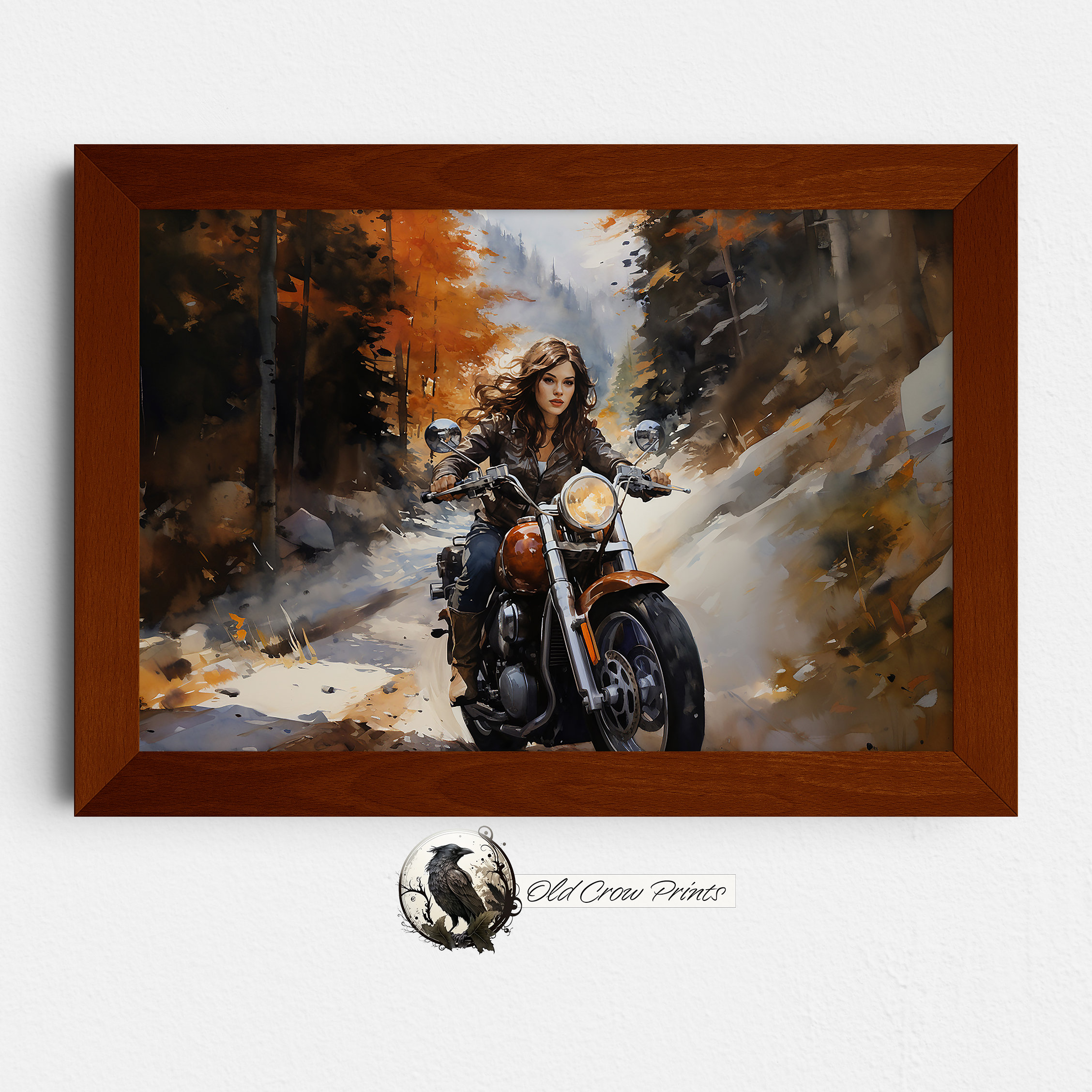 Lady Biker Watercolor, Harley Davidson Wall Art, Indian