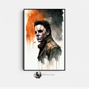 Halloween Michael Myers Watercolor, Haddonfield, John Carpenter Wall Art, Cult Classic Horror Movie Poster, Halloween Home Decor and Artwork