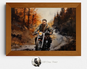 Biker Canyon Watercolor, Harley Davidson Wall Art, Indian Motorcycles, Man Cave Decor, Garage Wall Hanging, Biker Route 66, Sturgis Motors