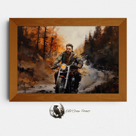 Biker Canyon Watercolor, Harley Davidson Wall Art, Indian