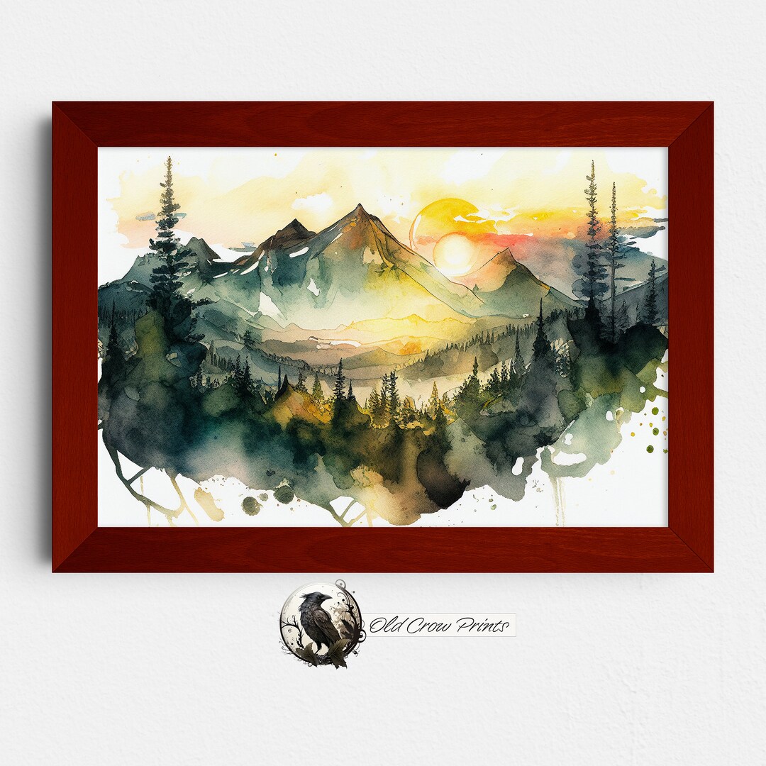 Green Mountain Sunrise, Mountain Wall Art, Nature Wall Print, Forest