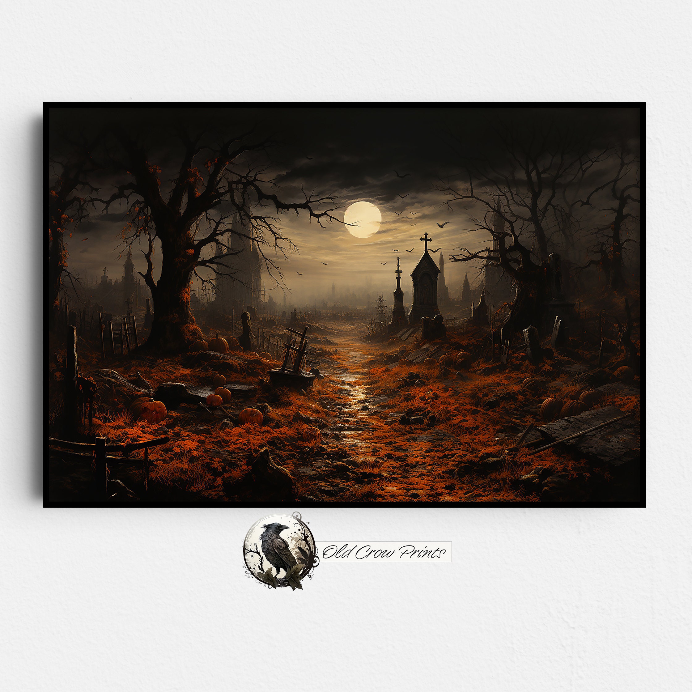Pintura de cementerio de luna llena de Halloween, decoración del hogar de  Halloween, especia de calabaza, Jack-O-Lantern, arte del cementerio  espeluznante, decoración del hogar de calabaza bruja - Etsy México, image size:2239x2239