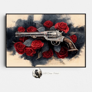The Dark Tower Roland&#39;s Revolver Watercolor Painting, Stephen King, Fantasy Art, Fantasy, Midworld, End-world, Roland the Gunslinger, Rose