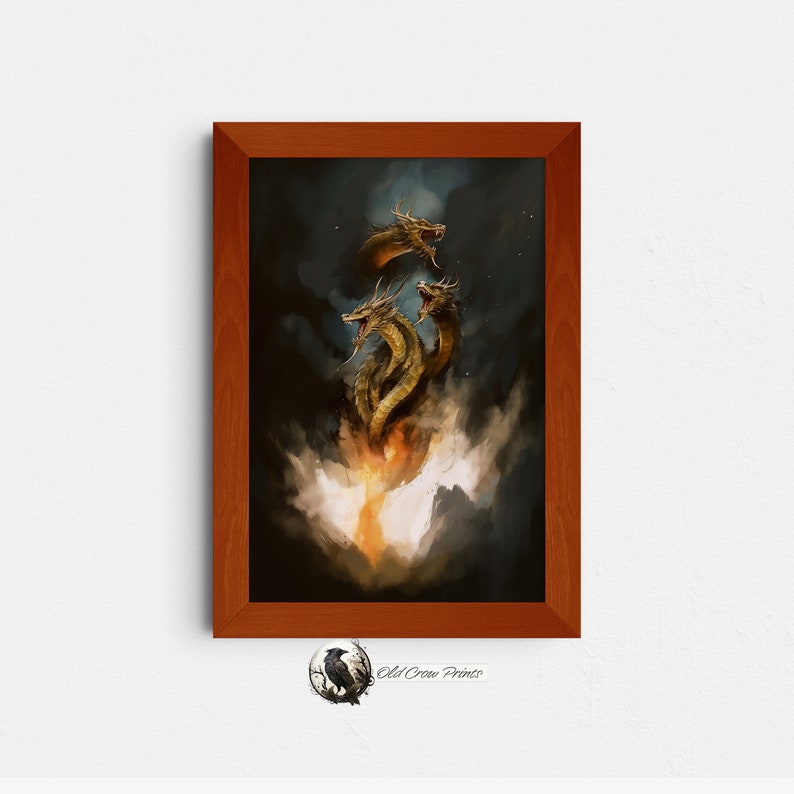 Godzilla King Ghidorah Monster Watercolor, Gifts for Him, Monster Movie