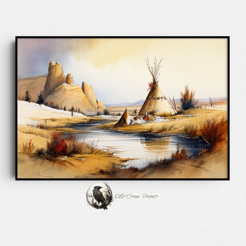 Tipi Near the Water, Watercolor Painting, Digital Print, Lakota Wall ...