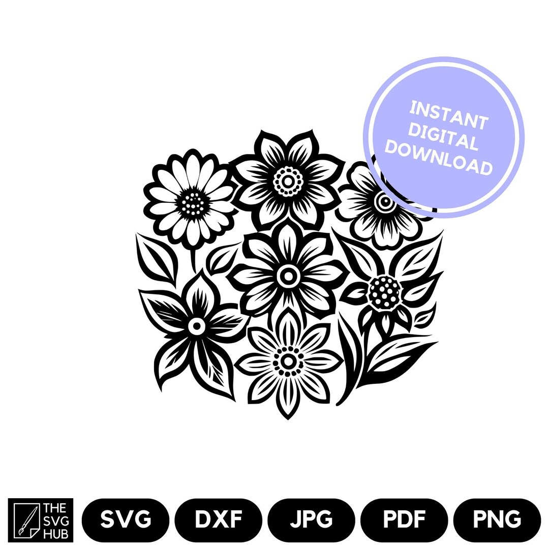 Flower SVG Instant Digital Download - Wildflower Silhouette Clipart ...