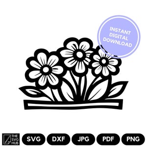 Descarga digital instantánea de Flower SVG - Clipart de silueta de Pascua y cumpleaños - Archivo de corte floral detallado del Día de la Madre - Para tarjetas, camisetas