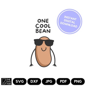 One Cool Bean SVG, download digital instantâneo, arquivo de corte de aniversário, cara legal de óculos de sol, presente de amizade para impressão, presente de marido e namorado