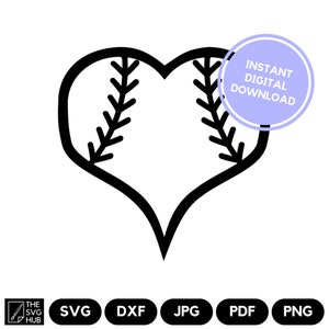 Baseball Herz mit Stichen SVG Design - Sofortiger digitaler Download - Herzförmige detaillierte Schnittdatei - Für Karten, Scrapbooking, Tshirts, Tassen