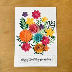 Carte d'anniversaire personnalisée faite main, carte d'anniversaire de maman, soeur, grand-mère, grand-mère, design floral 3D, fête des mères, anniversaire