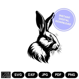 Descarga digital instantánea Rabbit SVG - Clipart de silueta de Pascua - Archivo de corte detallado - Para tarjetas, álbumes de recortes, diarios basura, camisetas, tazas