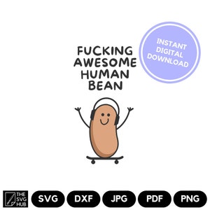 Jodido impresionante frijol humano SVG, descarga digital instantánea, archivo de corte de agradecimiento a un amigo, imagen de agradecimiento para el mejor amigo, compañero de trabajo, esposo y esposa