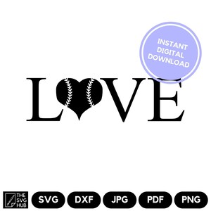 May include: Black and white graphic design of the word "LOVE" with a baseball in the shape of a heart in place of the "O".