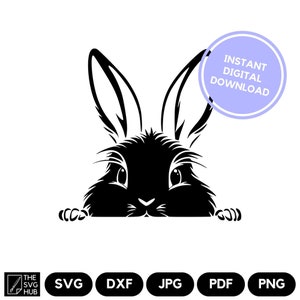 Peeping Rabbit SVG descarga digital instantánea - Imágenes prediseñadas de silueta de Pascua - Archivo de corte detallado - Para tarjetas, álbumes de recortes, diarios basura, tazas