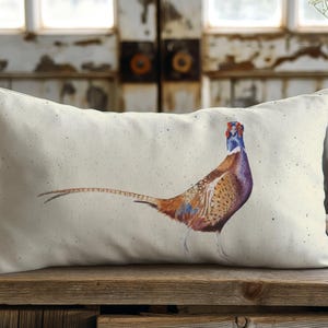 Pheasant decorative throw pillow, unique fall home decor, rustic cabin accent, gift for nature lovers, gift for dad, christmas gift for him