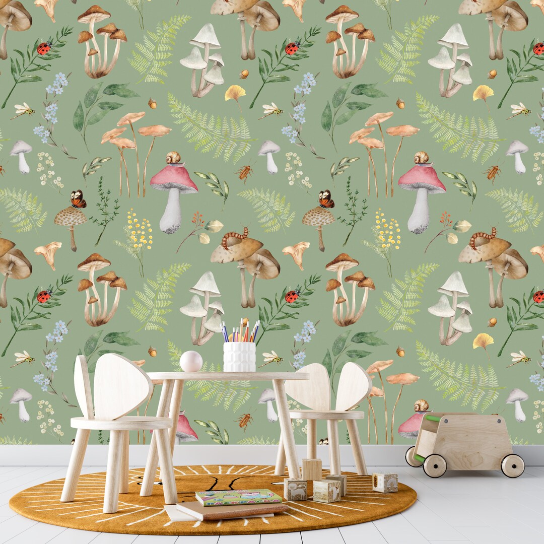 Mushroom Wallpaper, Forest Wallpaper, Woodland Wallpaper, Whimsical ...
