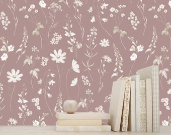 Altrosa Vintage Tapete mit Blumenmuster, Cottagecore Tapete zum Abziehen und Aufkleben, vorgeklebte Tapete, Bauernhaus Tapete, Küchentapete