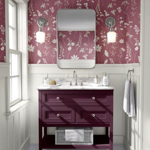 Vintage floral wallpaper pink, Cottage core peel and stick wallpaper, pre-pasted wallpaper, farmhouse wall paper, kitchen wallpaper