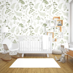 Pilz Tapete, Waldtapete, botanische Tapete, Waldtapete, flippige Tapete fürs Kinderzimmer
