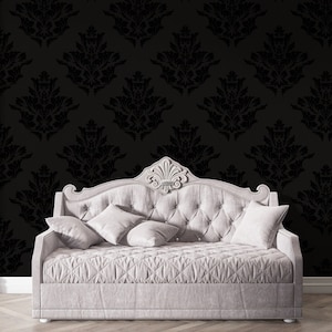 Dark damask wallpaper, dark floral wallpaper, moody wallpaper, maximalist wallpaper, renters wallpaper, removable wallpaper, wall decor