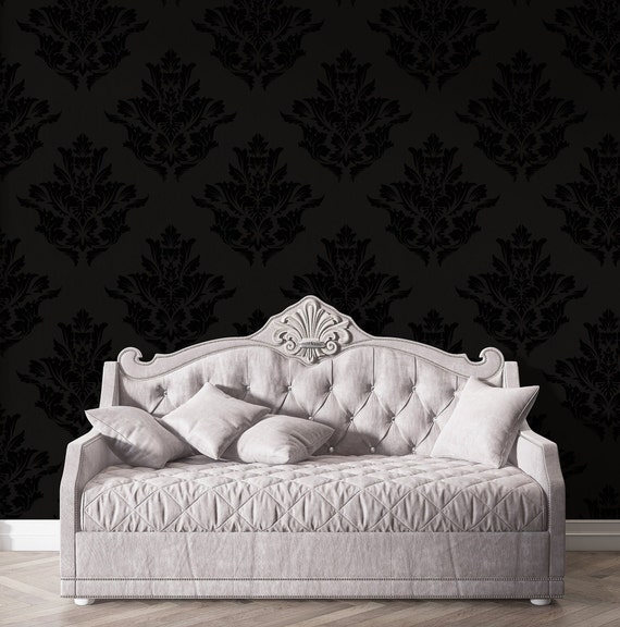 Dark damask wallpaper, dark floral wallpaper, moody wallpaper, maximalist wallpaper, renters wallpaper, removable wallpaper, wall decor