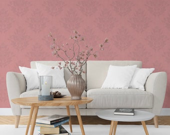 Papel tapiz de damasco rosa, papel tapiz floral rosa oscuro, papel tapiz botánico maximalista, papel tapiz para inquilinos, papel tapiz removible, decoración de paredes
