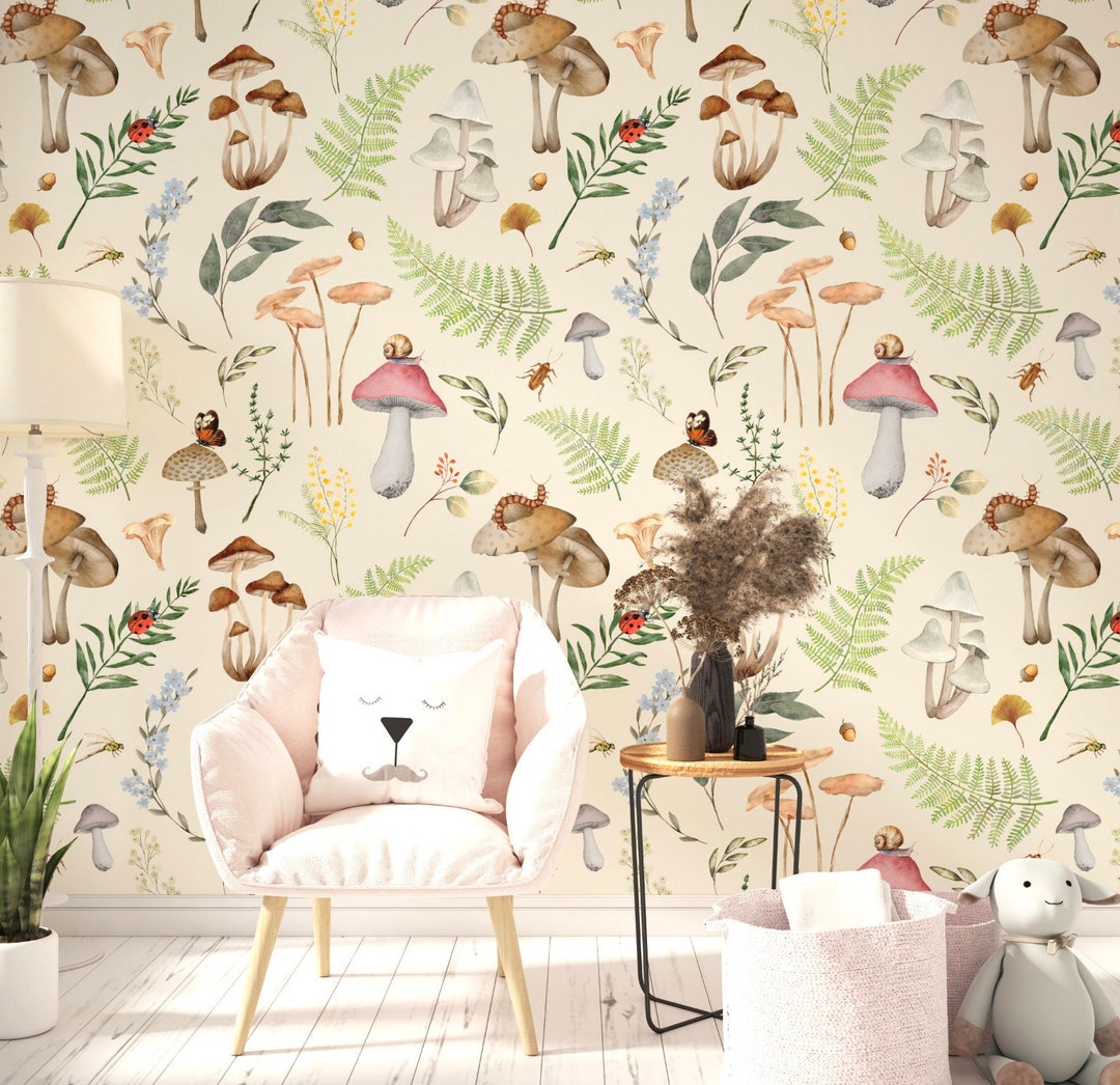 Mushroom Wallpaper, Forest Wallpaper, Woodland Wallpaper, Whimsical ...