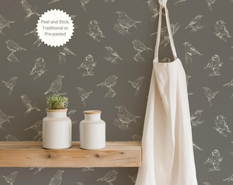 Bird wallpaper unpasted wallpaper for bird lovers peel and stick grey wallpaper for accent wall aesthetic wallpaper for living room minimal