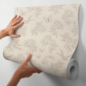 Carta da parati toile de jouy, carta da parati vintage per camera da letto, carta da parati floreale staccabile e attaccabile, carta da parati toile de jouy, carta da parati botanica, marrone
