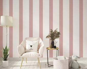Rosa gestreifte Tapete, elegante Tapete, Mädchenzimmer, Abzieh- und Aufklebe-Tapete, klassische Tapete, Streifentapete, mädchenhaft rosa