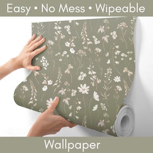 Vintage floral wallpaper, Cottagecore peel and stick wallpaper, pre-pasted wallpaper, farmhouse wall paper, kitchen wallpaper, wildflowers