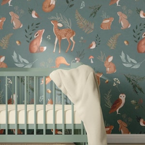Waldtiere Kinderzimmer Tapete, Kinder Tapete, schälen und aufkleben, abwischbare Kindertapete, selbstklebende Tapete für Kinderzimmer