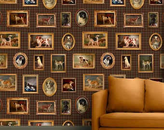 Papel pintado con retrato de perro: estilo vintage, autoadhesivo