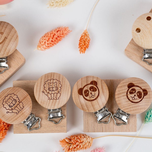 44mm Patterned Wooden Clip - A Creative Touch in Baby Fashion,Name Pacifier Clip,Wooden Clip,Clip Attache Sucette