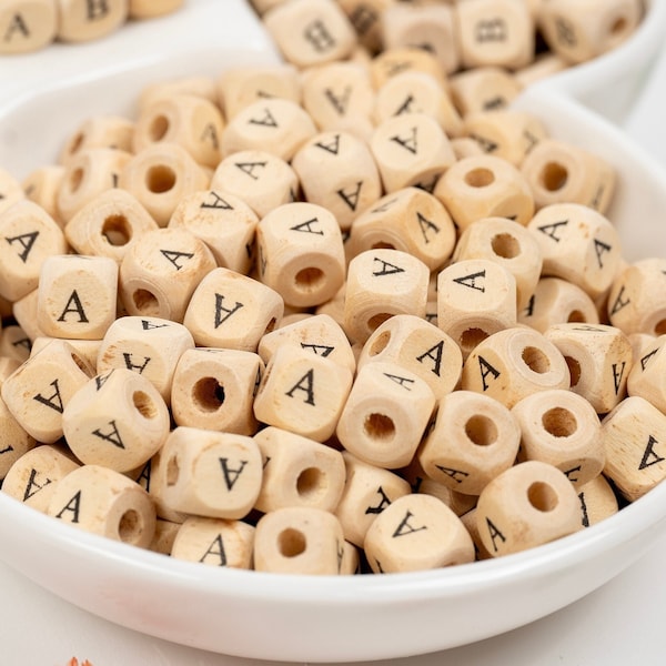 Lettres de l'alphabet en bois de A à Z " 5,20,50 paquets ", Perles de lettres en bois, Perles en bois naturel, Perles de l'alphabet, Lettres ABC