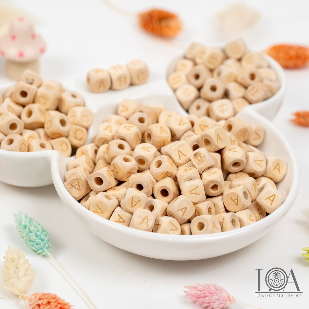 Wooden Alphabet Beads AZ 10 Bead Packs,premium Wood Letters,wood