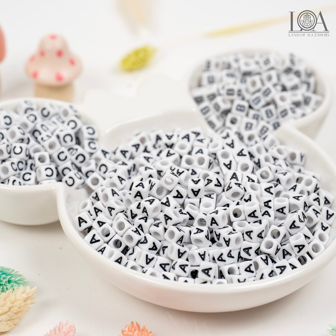 6 Mm Matte Black and White Square Letter Beads for Handmade Etsy